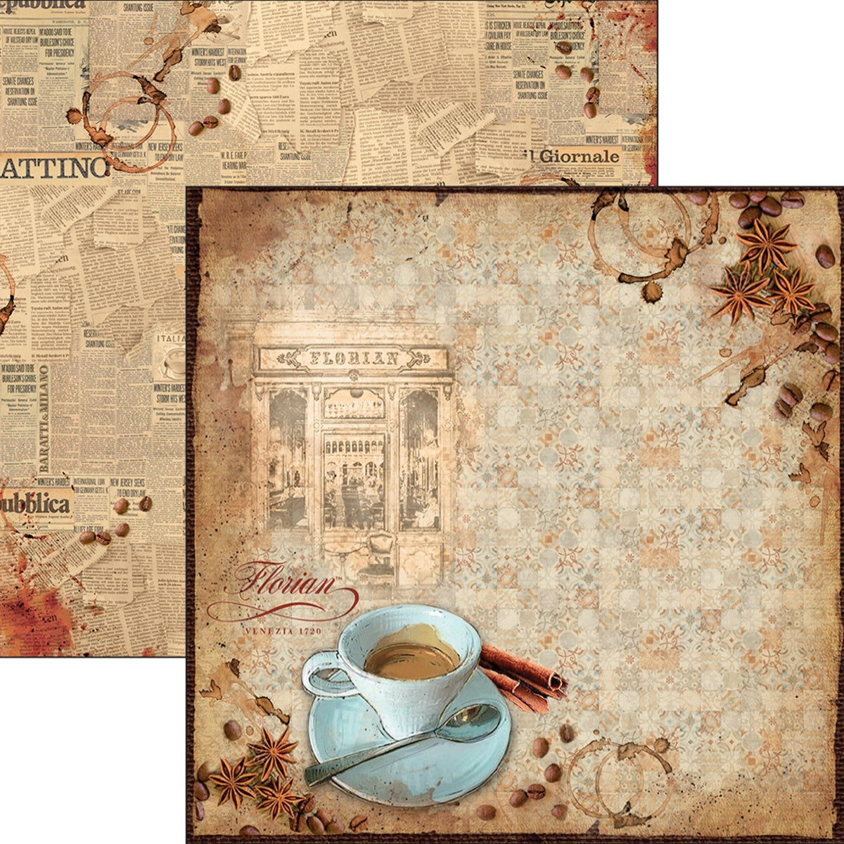 Ciao Bella Double-Sided Cardstock 90lb 12"X11.6" 10/Pkg - Caffe Florian, Buongiorno Italiano