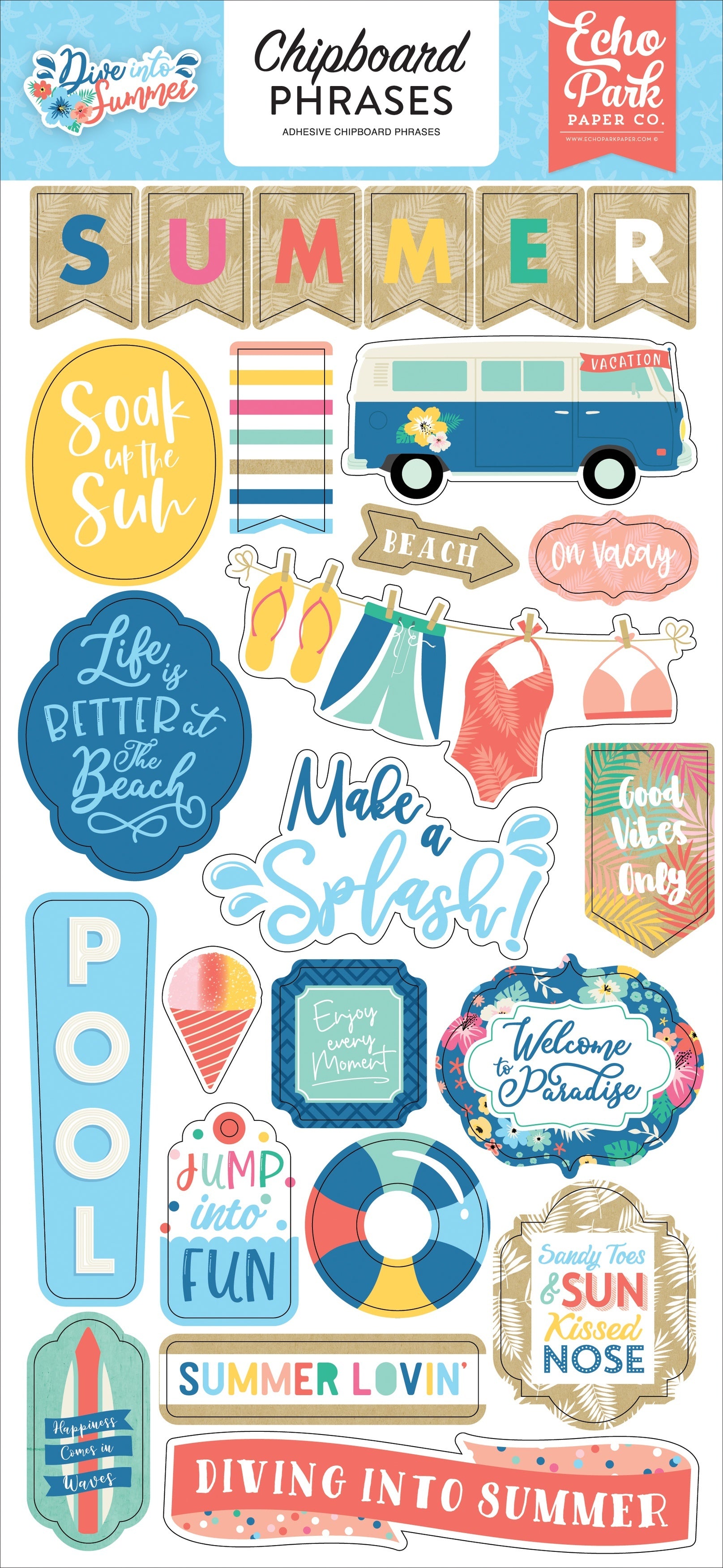 Echo Park Paper Dive Into Summer Chipboard 6"X13" - Phrases