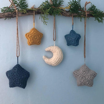 Knit Moon and Stars Christmas Ornament Pattern
