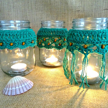Crochet Beaded Candle Cozy Trio