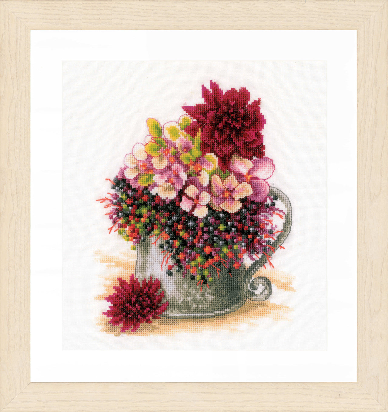 Lanarte Counted Cross Stitch Kit Pink Blush Bouquet Cross Stitch Kit