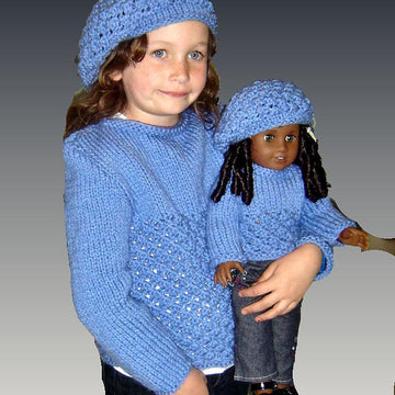 Girls and Dolls matching Sweater and Slouchy hat, 18 inch doll 543