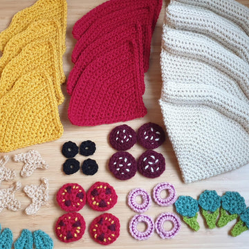Pizza Set Tomato Sauce Cheese Slice Salami Broccoli Mushroom Olive Onion Crochet Amigurumi Food Stand Play Montessori