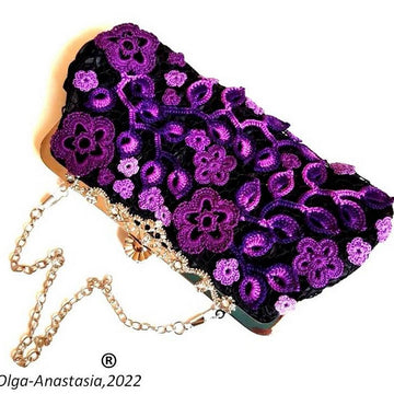 Irish Crochet Lace - Purple  Wedding bag
