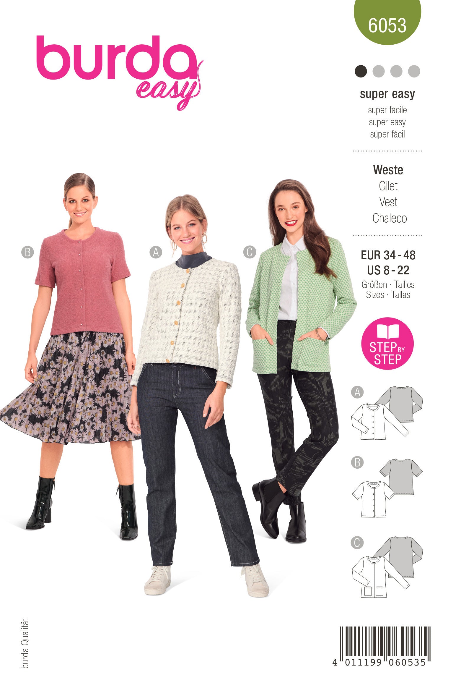 Burda Style Misses' Cardigan with Rounded Neckline B6053 - Paper Pattern, Size 8-22 (34-48)
