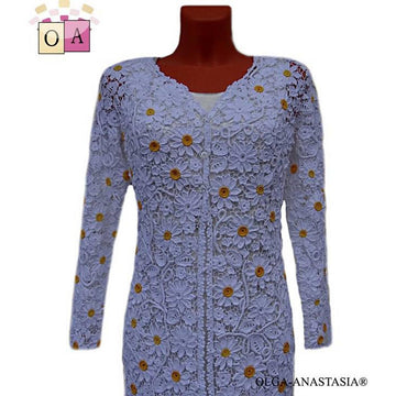 Cardigan with daisies Irish crochet lace