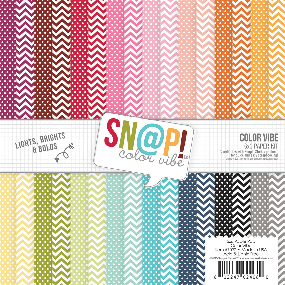 Simple Stories Double-Sided Paper Pad 6"X6" 24/Pkg - Sn@p! Color Vibe II, 24 Colors/1 Each