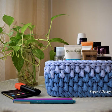 T-shirt yarn basket- Twisted St. Blue