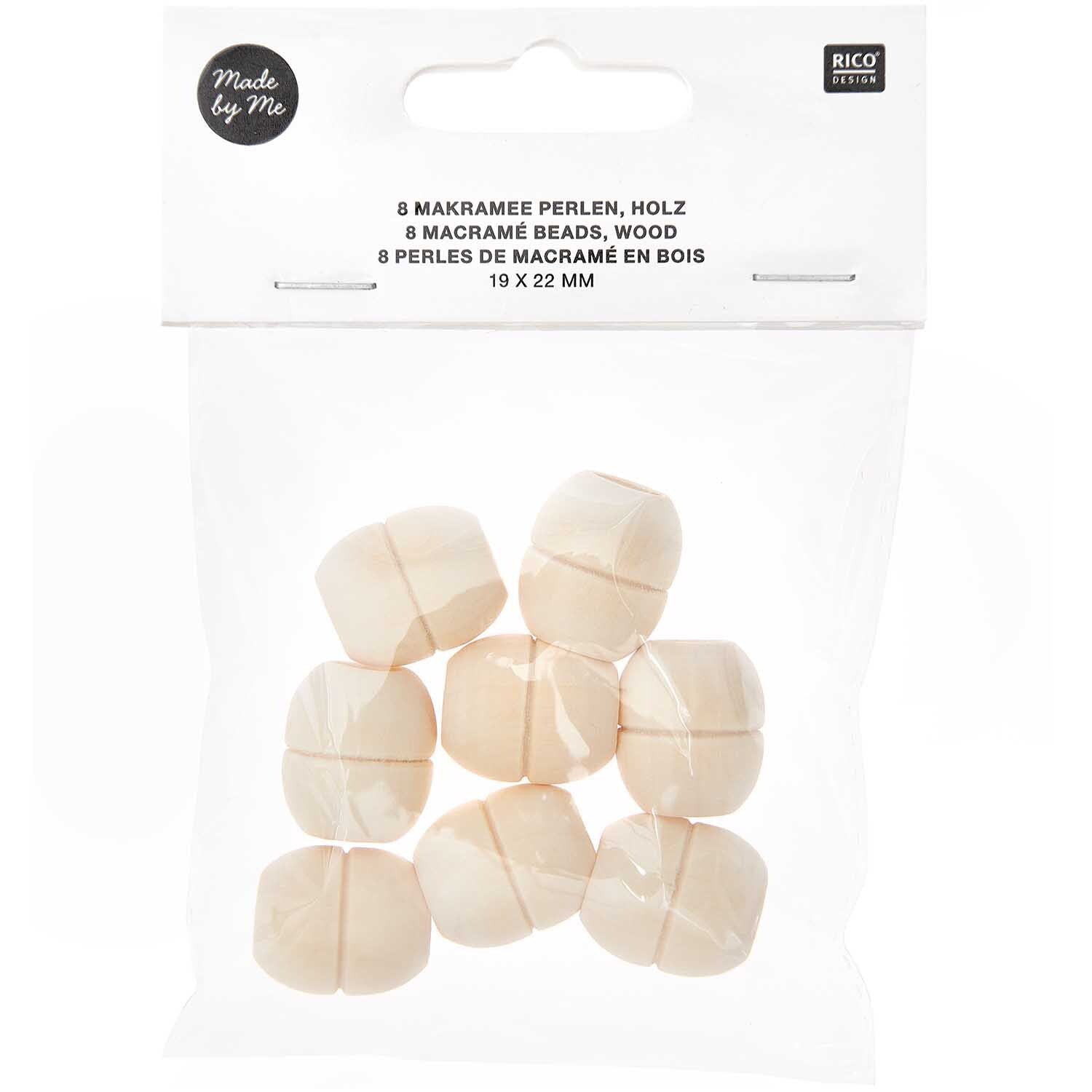 Rico Design Macramé Beads Wood Natural 8 Pcs - 95x100x19mm