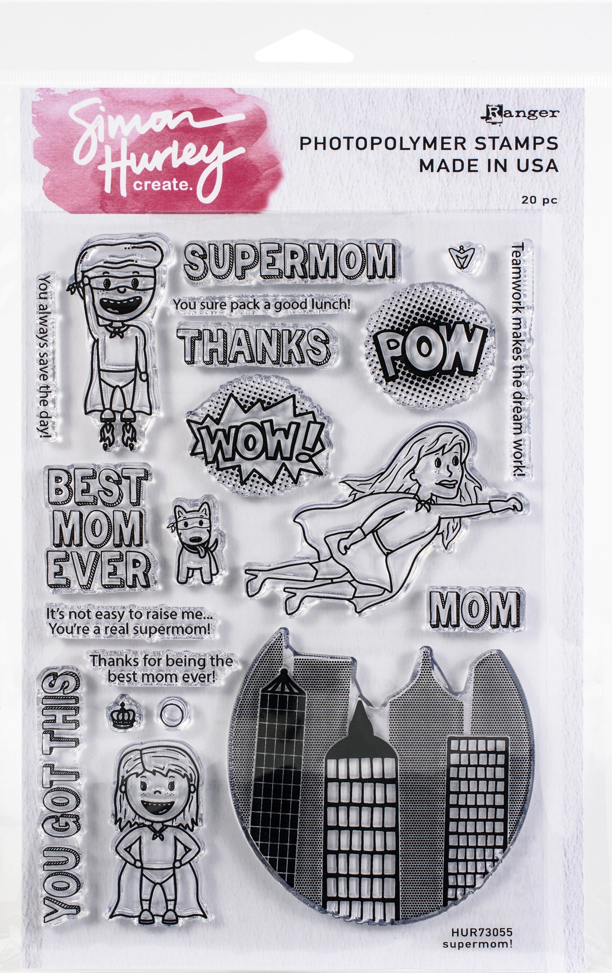 Ranger Simon Hurley create. Cling Stamps 6"X9" - Supermom!