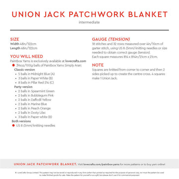 Union Jack Patchwork Blanket - Free Knitting Pattern for Home in Paintbox Yarns Simply Aran by Paintbox Yarns