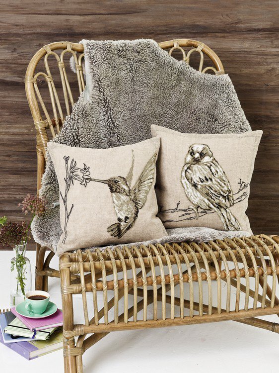 Permin Sparrow Cushion Cross Stitch Kit - 40cm x 40cm