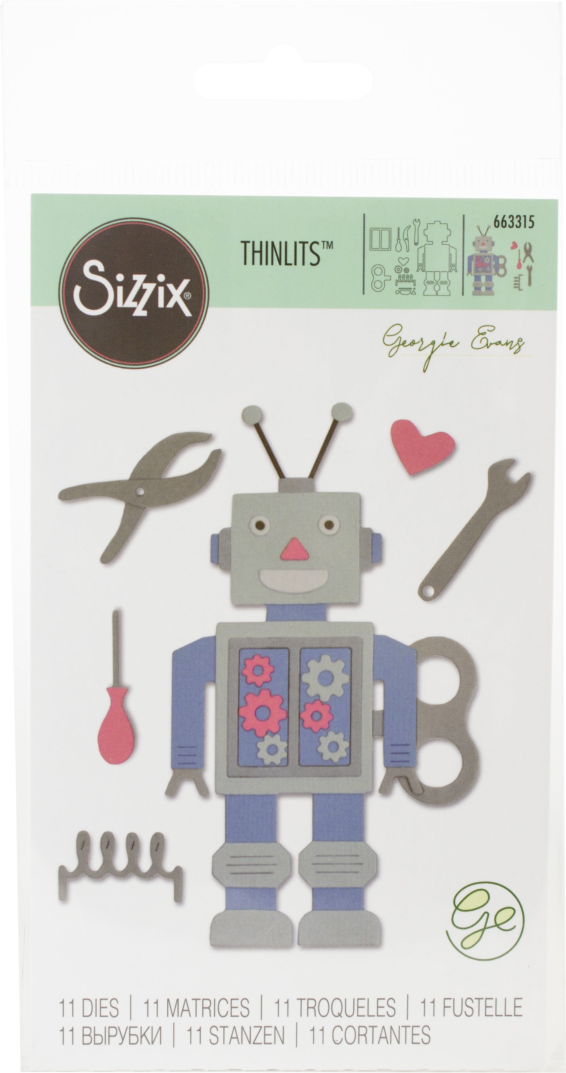 Sizzix Thinlits Dies By Georgie Evans - 50s Robot