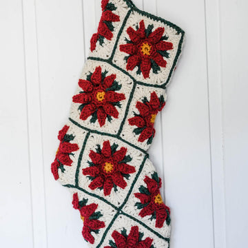 Poinsettia Granny Square Christmas Stocking