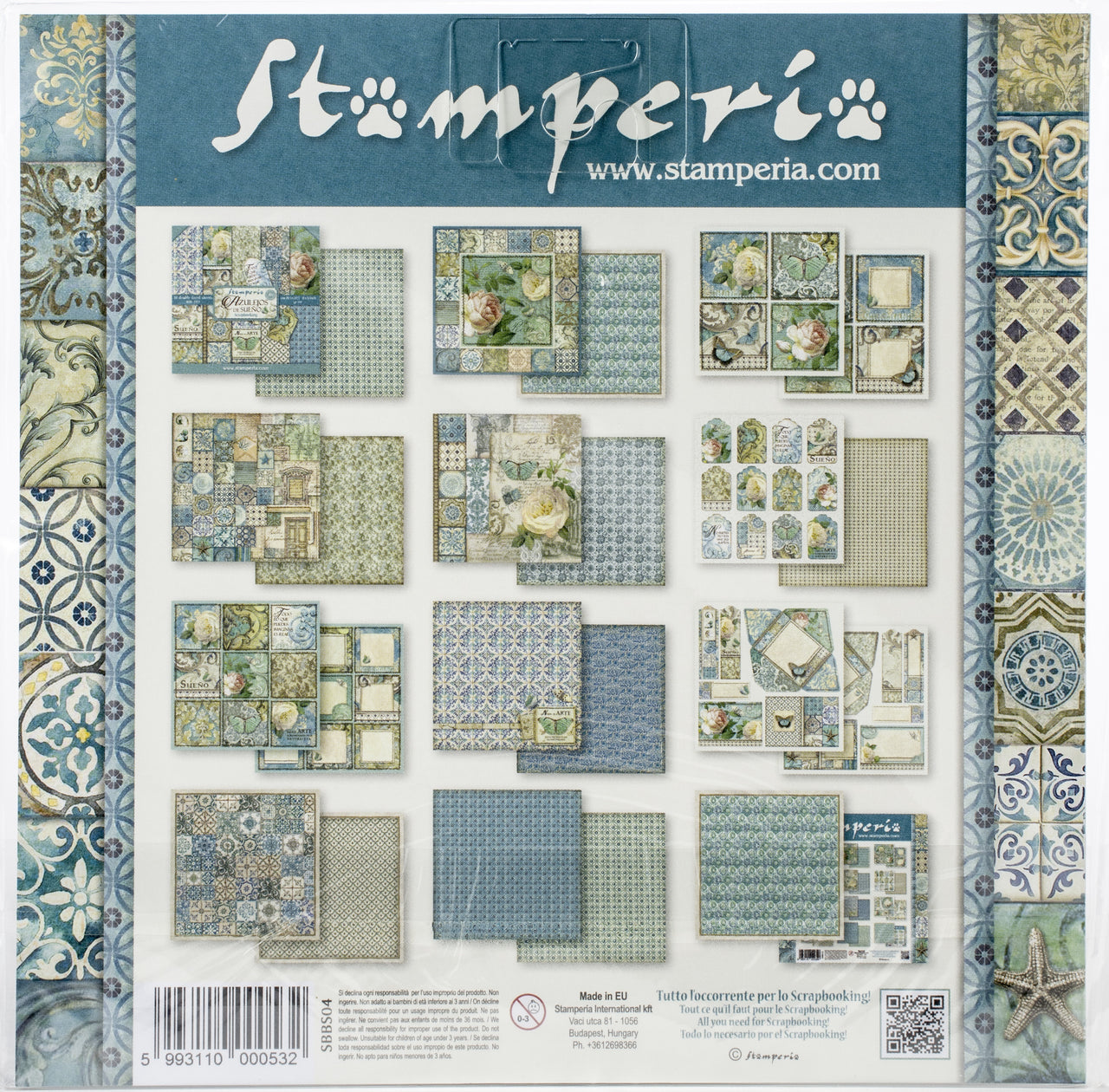 Stamperia Intl Stamperia Double-Sided Paper Pad 8"X8" 10/Pkg - Azulejos, 10 Designs/1 Each