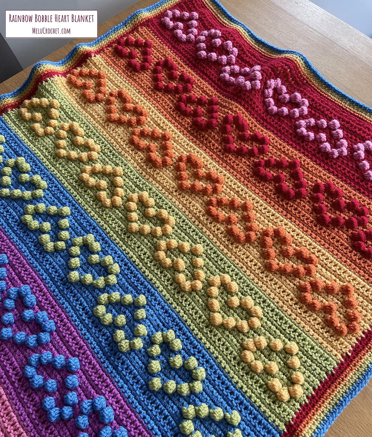 Rainbow Bobble Heart Blanket