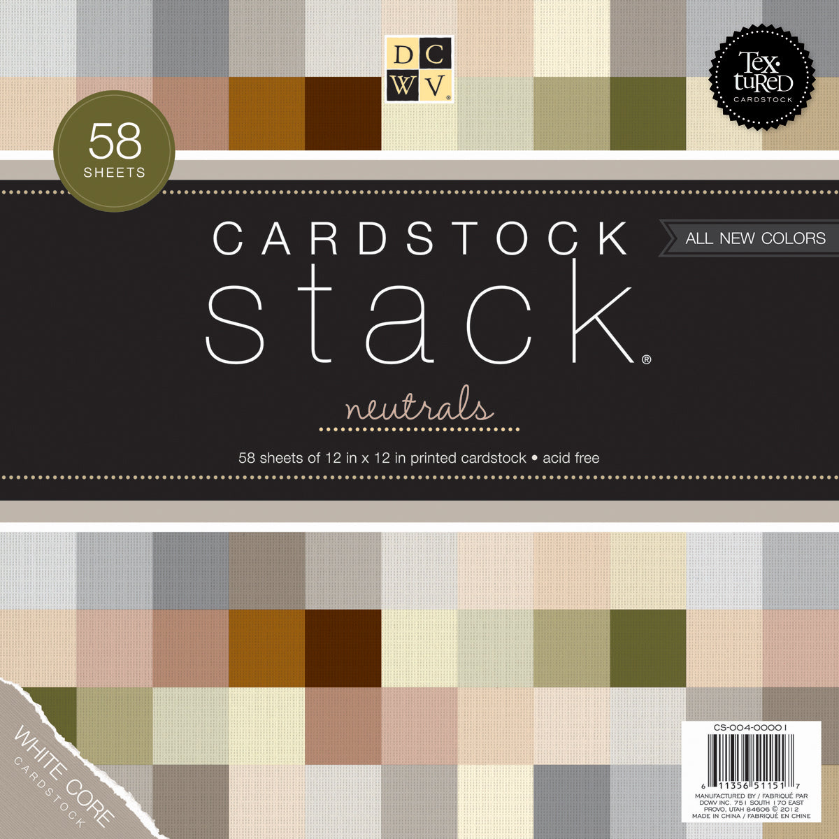 American Crafts DCWV Single-Sided Cardstock Stack 12"X12" 58/Pkg - Neutrals White Core, 29 Solid Colors/2ea