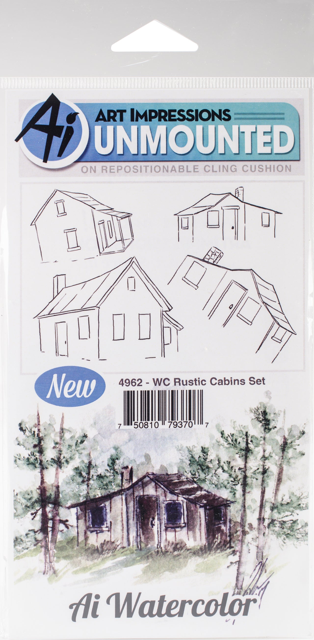 Art Impressions Watercolor Cling Rubber Stamps - Rustic Cabins