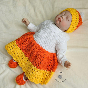 Candy Corn Baby Hat, Dress and Shoes Outfit