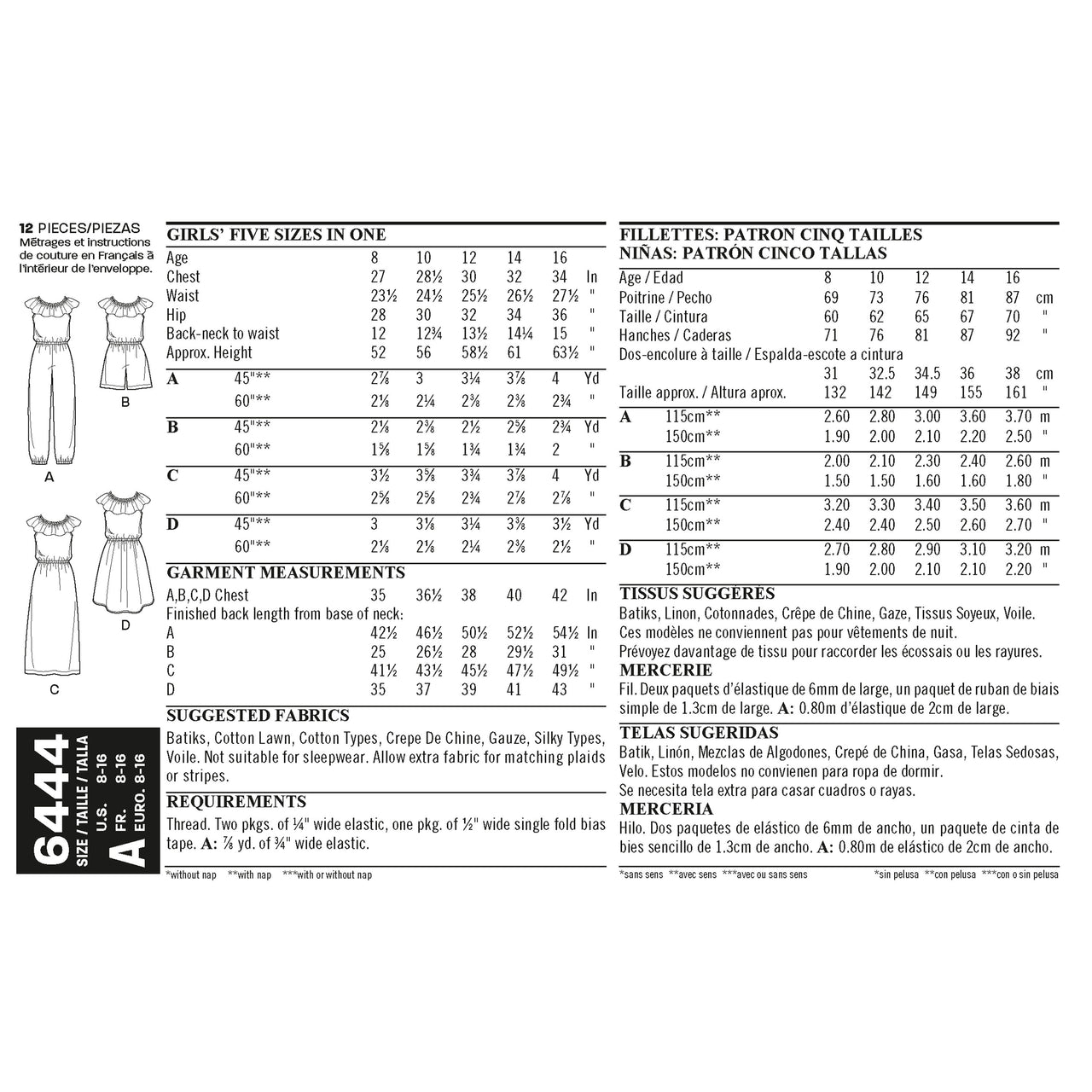 New Look Girl's Dress and Jumpsuit in Two Lengths 6444 - Paper Pattern, Size A (8-10-12-14-16)