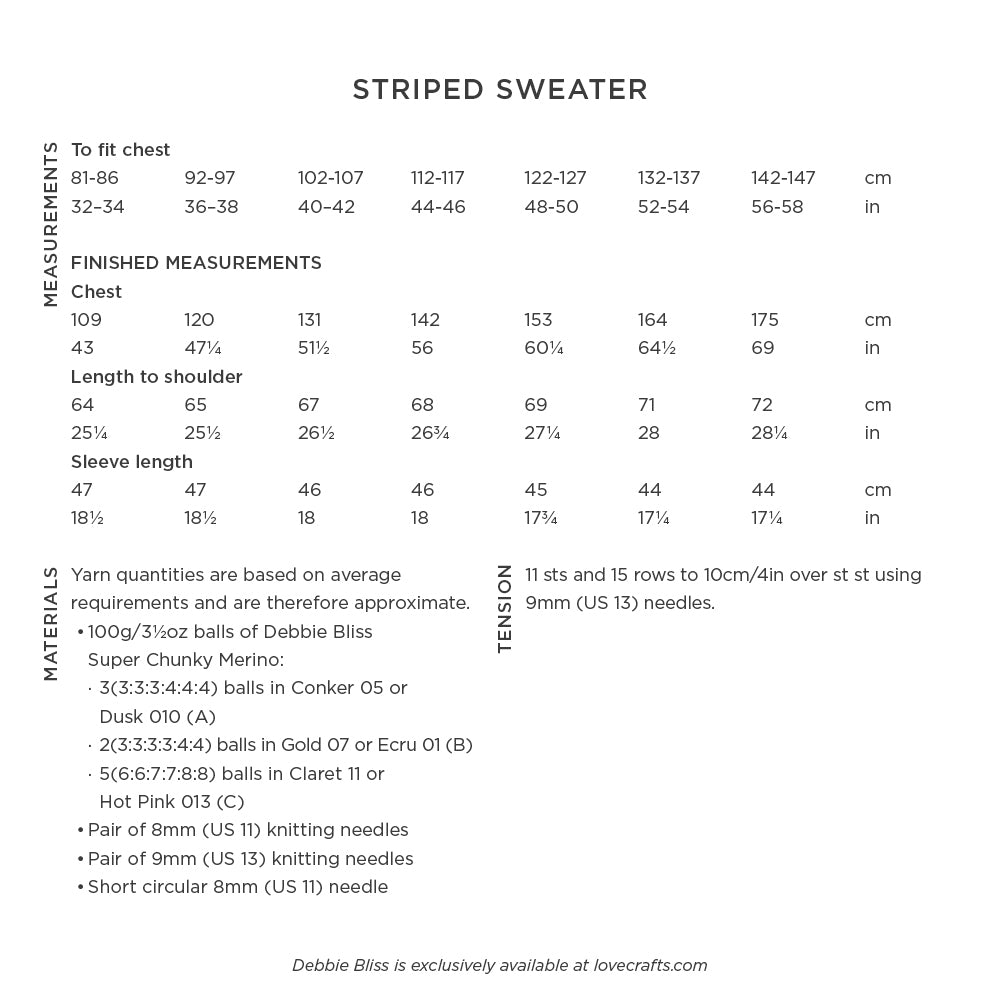 Striped Sweater - Jumper Knitting Pattern for Women in Debbie Bliss Super Chunky Merino by Debbie Bliss - DB423 - Downloadable PDF