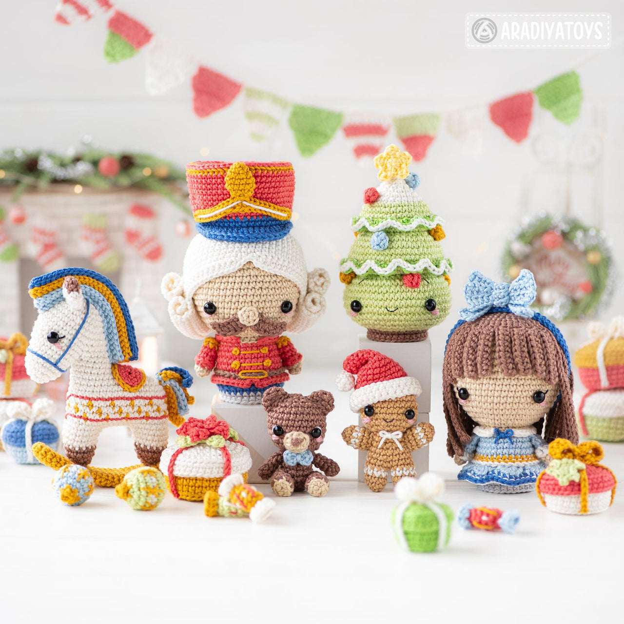 7-in-1 nutcracker crochet pattern Christmas decor amigurumi tutorial rocking horse DIY ornament Christmas tree digital PDF file by AradiyaToys (Olka Novytska)