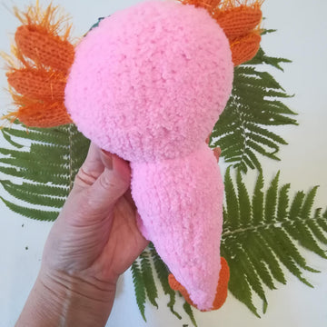 Toy Knitting Patterns -Knit plush Axolotl how to mak soft toy from yarn 11.8 inc