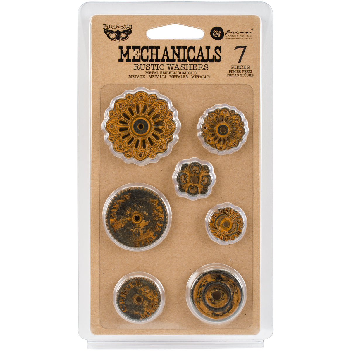Prima Marketing Finnabair Mechanicals Metal Embellishments - Rustic Washers 7/Pkg