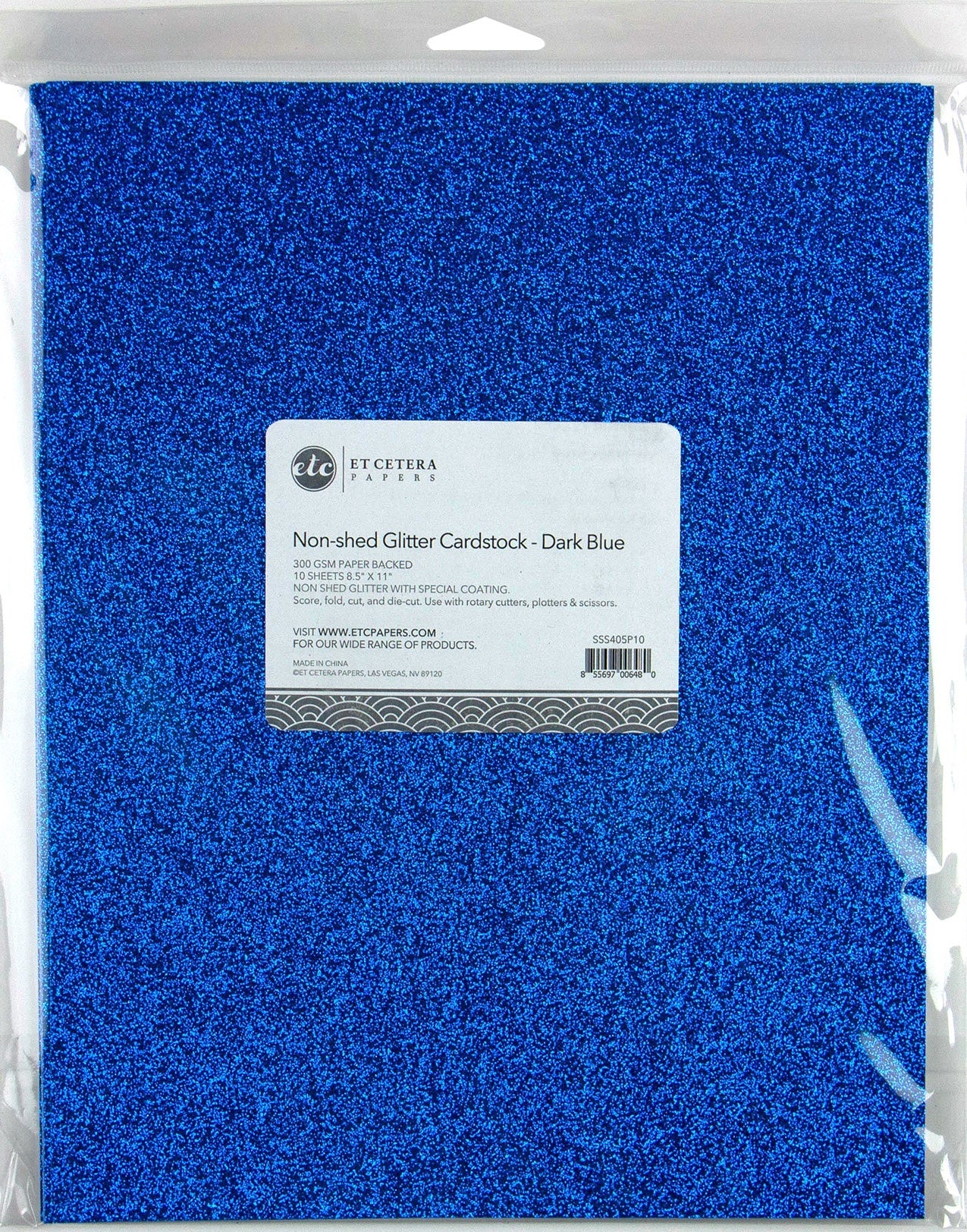 Arc Crafts ETC Papers Non-Shed Glitter Cardstock 8.5"X11" 10/Pkg - Dark Blue