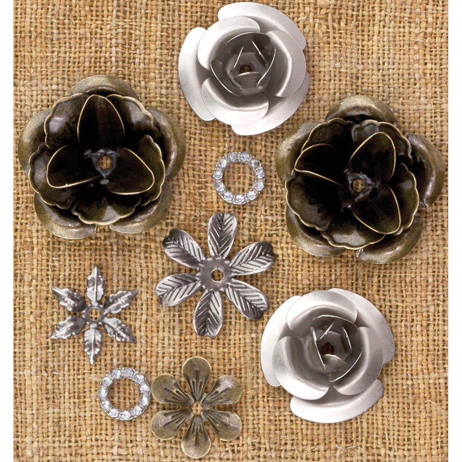 Prima Marketing Finnabair Vintage Mechanicals Metal Trinkets - Roses .5" To 1", 9/Pkg
