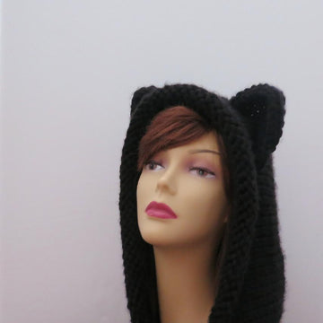 Cat Hoodie Scarf Pompoms
