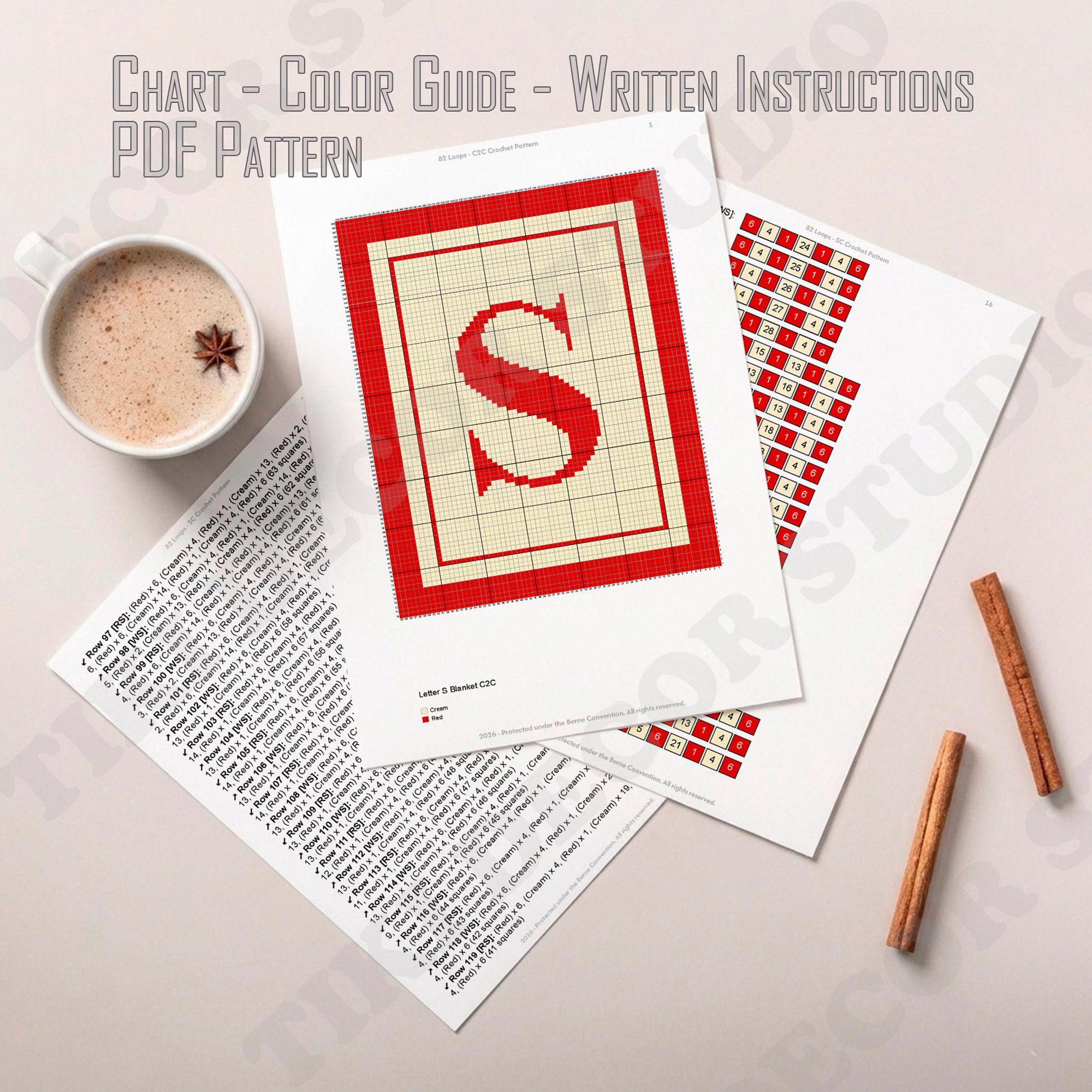 Initial Letter S Stroller Baby Blanket C2C CROCHET PATTERN
