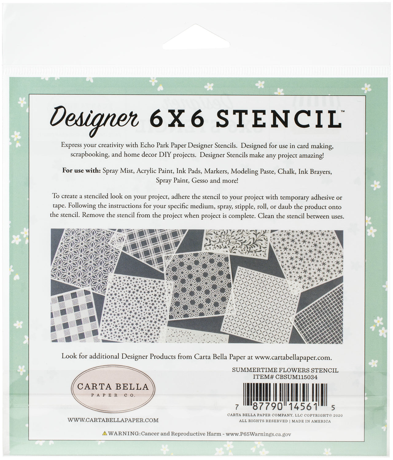 Echo Park Paper Carta Bella Stencil 6"X6" - Summertime Flowers, Summer Market