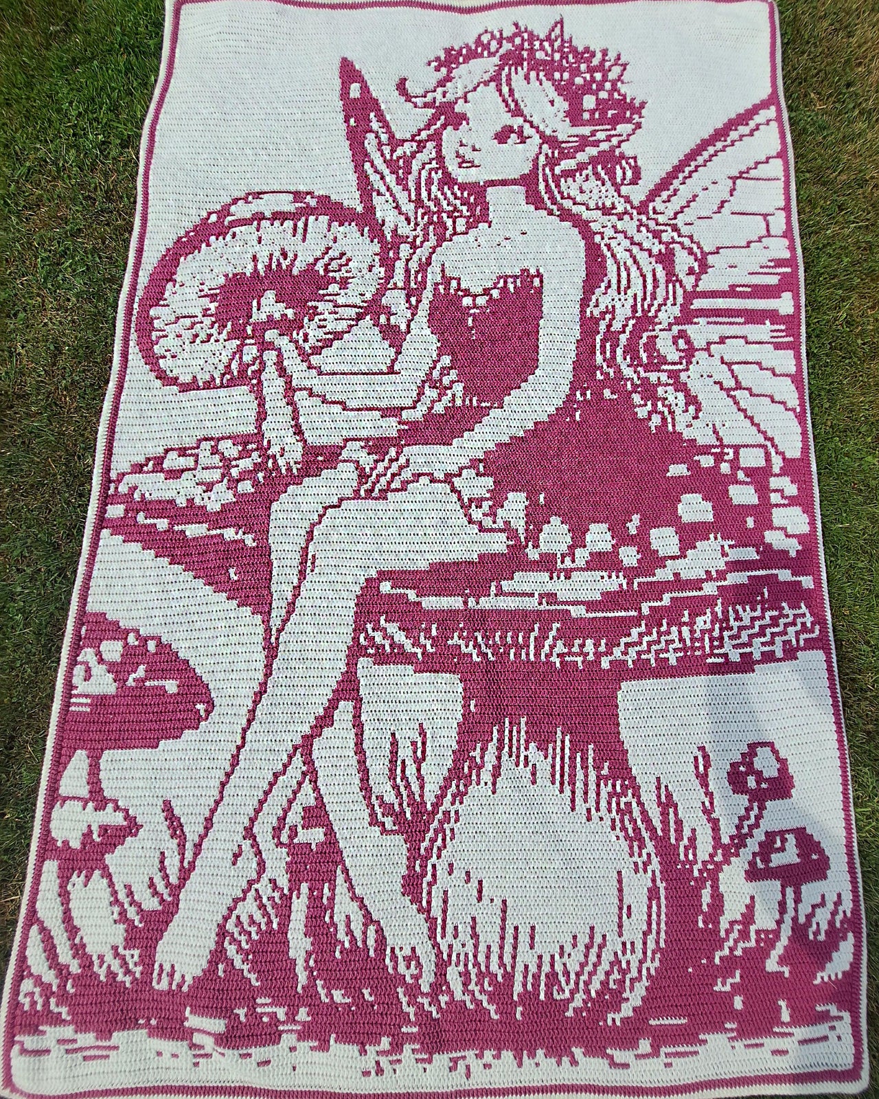 Fungal Fae | Fantasy Fairy Mushroom Overlay Mosaic Crochet Blanket PDF Pattern