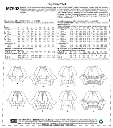 McCall's Misses' Tops M7903 - Sewing Pattern