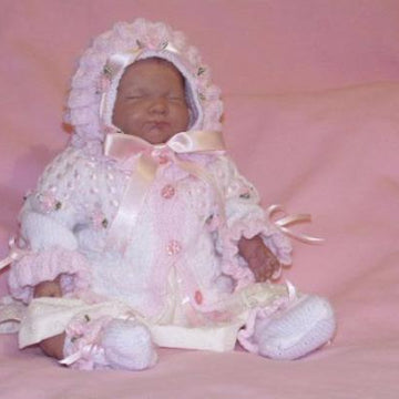 Frilly Edged Cardi, booties and bonnet ref:11