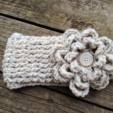 Chunky Ribbed Earwarmer Headband with Rose