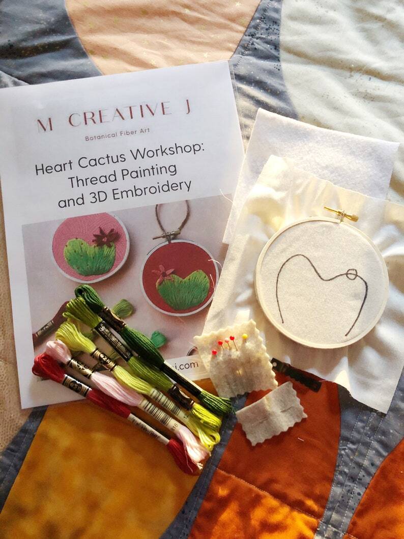 M Creative J Ombre Hoya Heart Cactus with 3D Flower Embroidery Kit