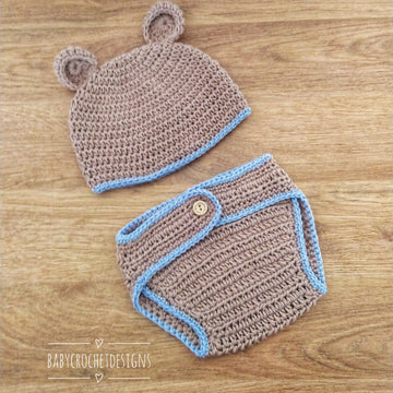 Bear Diaper Cover and Hat Set