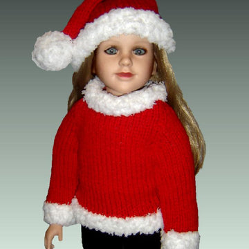 Santa Hat and Mrs. Claus sweater. Fits 23 inch dolls (My Twinn doll, My BFF) 605