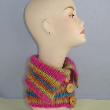 Angel Print Mohair All Rib Button Collar Cowl
