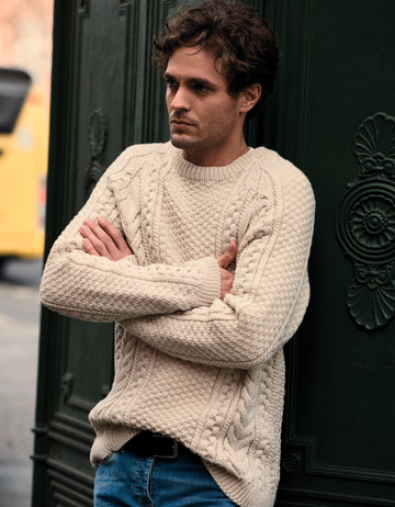Cable Sweater in Rico Essentials Soft Merino Aran - 651 - Leaflet