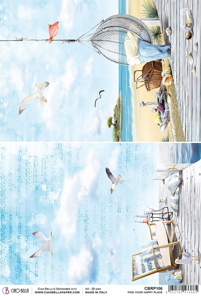 Ciao Bella Rice Paper Sheet A4 5/Pkg - Find Your Happy Place, Sound Of Summer