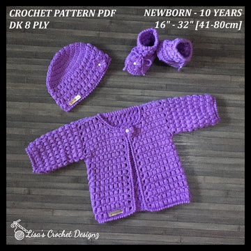 Beth Baby Cardigan Hat and Booties Set