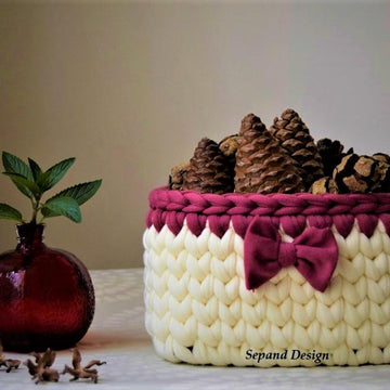 Zpagetti (t-shirt) yarn basket-off white and dark pink