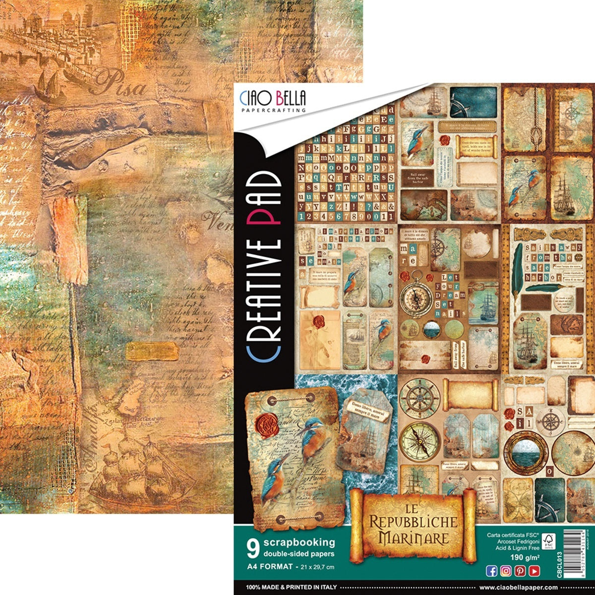 Ciao Bella Double-Sided Creative Pack 90lb A4 9/Pkg - Repubbliche Marinare, 9 Designs/1 Each