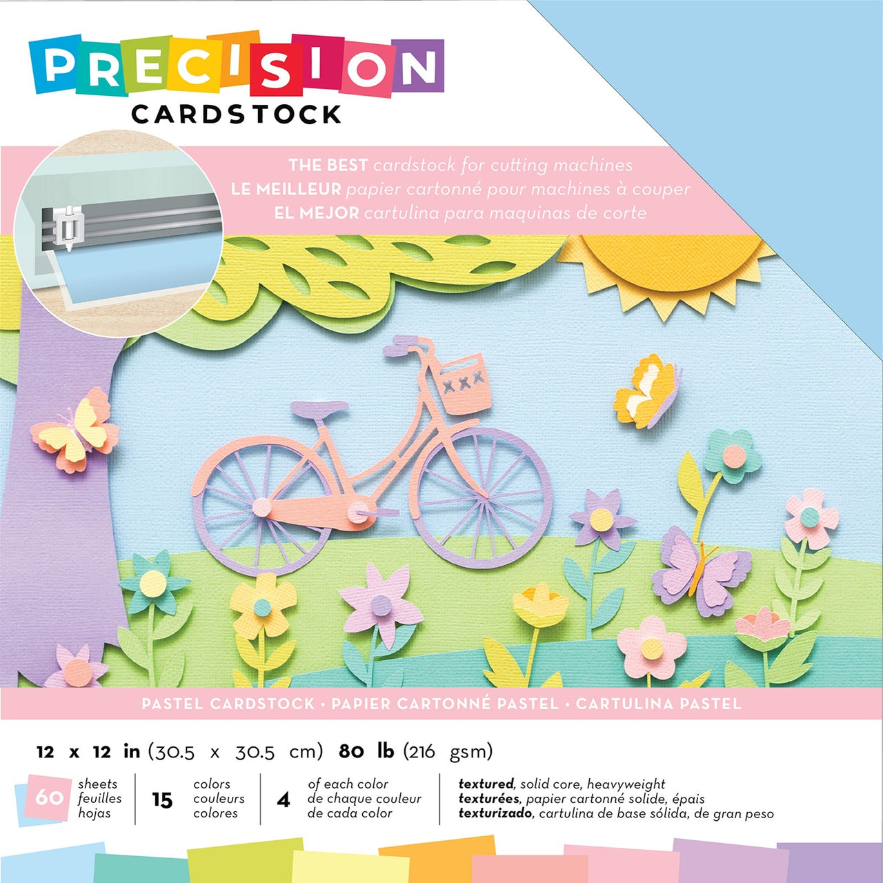 American Crafts Precision Cardstock Pack 80lb 12"X12" 60/Pkg - Pastel/Textured