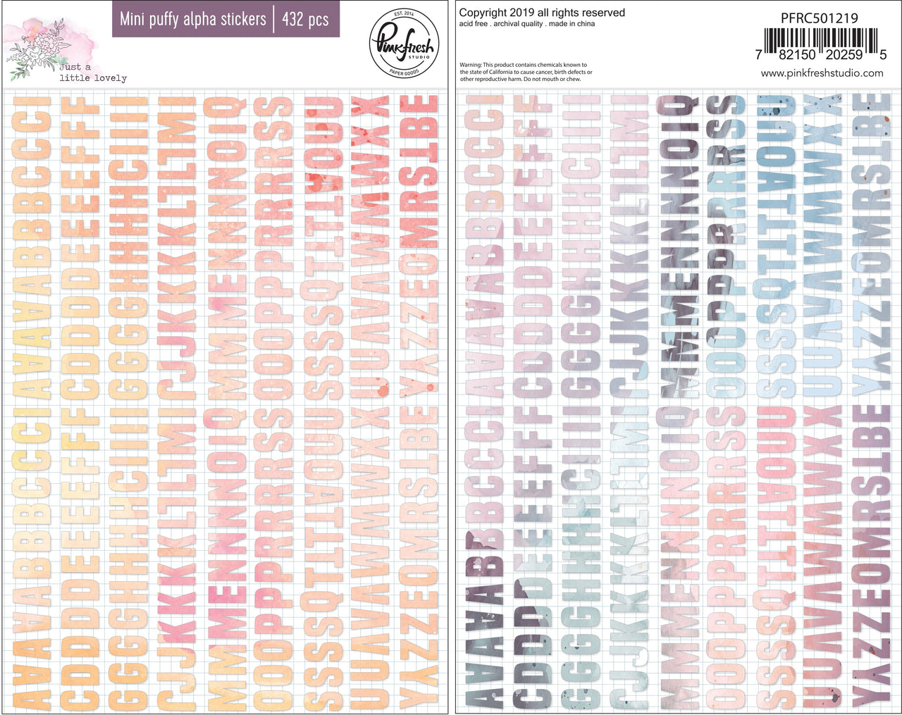 Pinkfresh Studio PinkFresh Puffy Mini Alpha Stickers - Just A Little Lovely, 432/Pkg