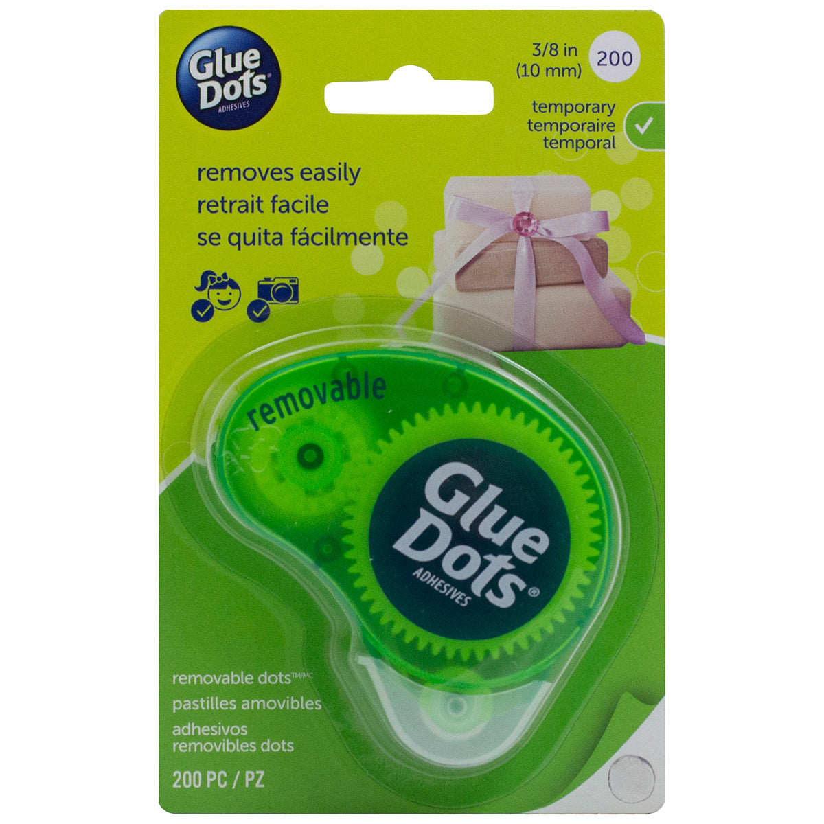 Glue Dots .375" Removable Dot Disposable Dispenser - 200 Clear Dots