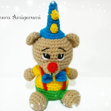 Nick, the carnival bear, clown bear crochet pattern